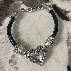 Retired Brighton Antiqued Silver Style Black-Brown Heart Bracelet